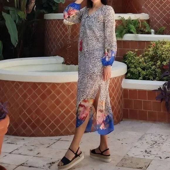 Johnny Was | Dresses | Nwot Johnnywas Silk Oksana Maxi Dress Boho Kaftan  Swim Cover Up Xl | Poshmark